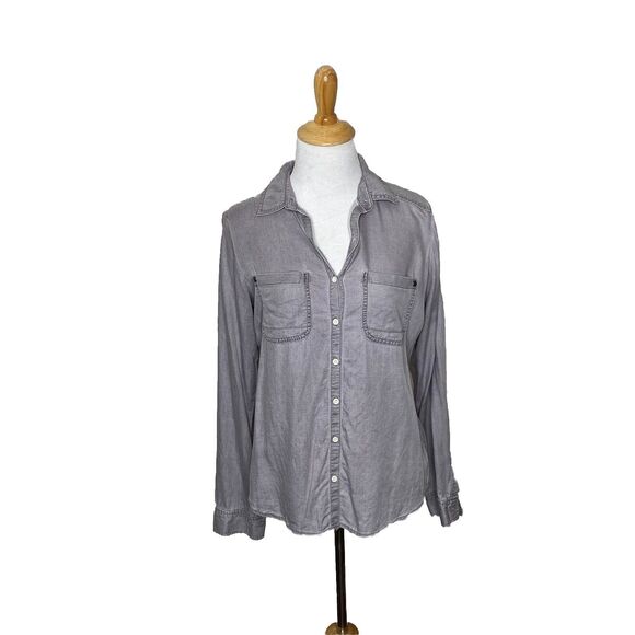 Rubbish Tops - Rubbish Grey Gray Button Down Long Sleeve Shirt Size Small 100 % rayon